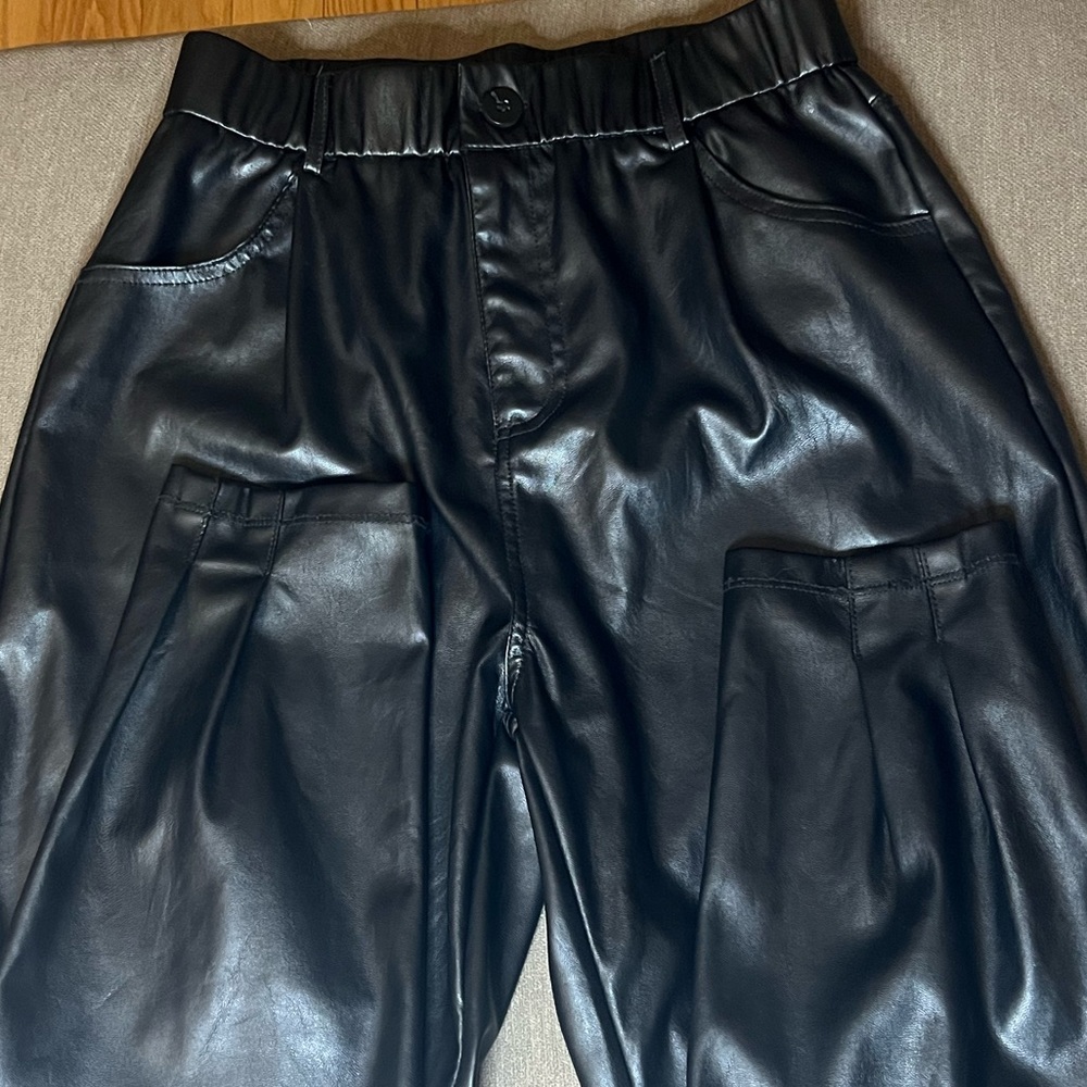 Shine star faux leather joggers